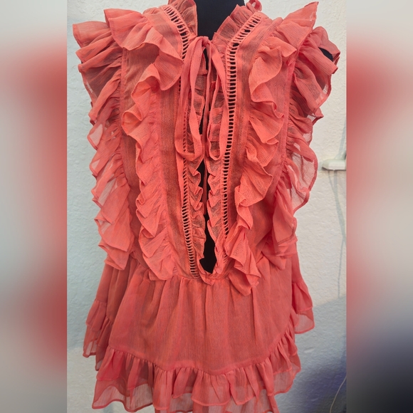 ASOS Womens Ruffled Coral Blouse 12 US / 16UK - Picture 2 of 3